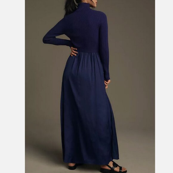 Anthropologie The Thea Twofer Sweater Dress Mock Neck Dark Blue Size S Small NEW - Picture 2 of 5